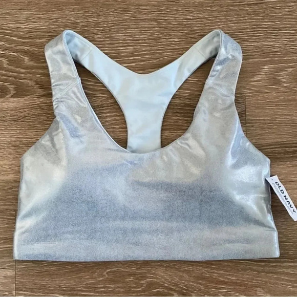OLD NAVY Medium Support Powersoft Racerback Sports Bra in Silver Shine - Picture 4 of 7